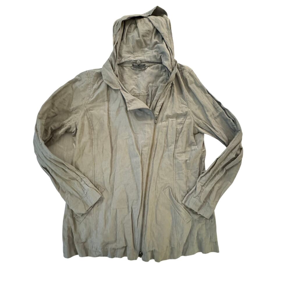 Eileen Fisher Zip Jacket w/removable hood Longsleeve Cotton Metallic taupe Large